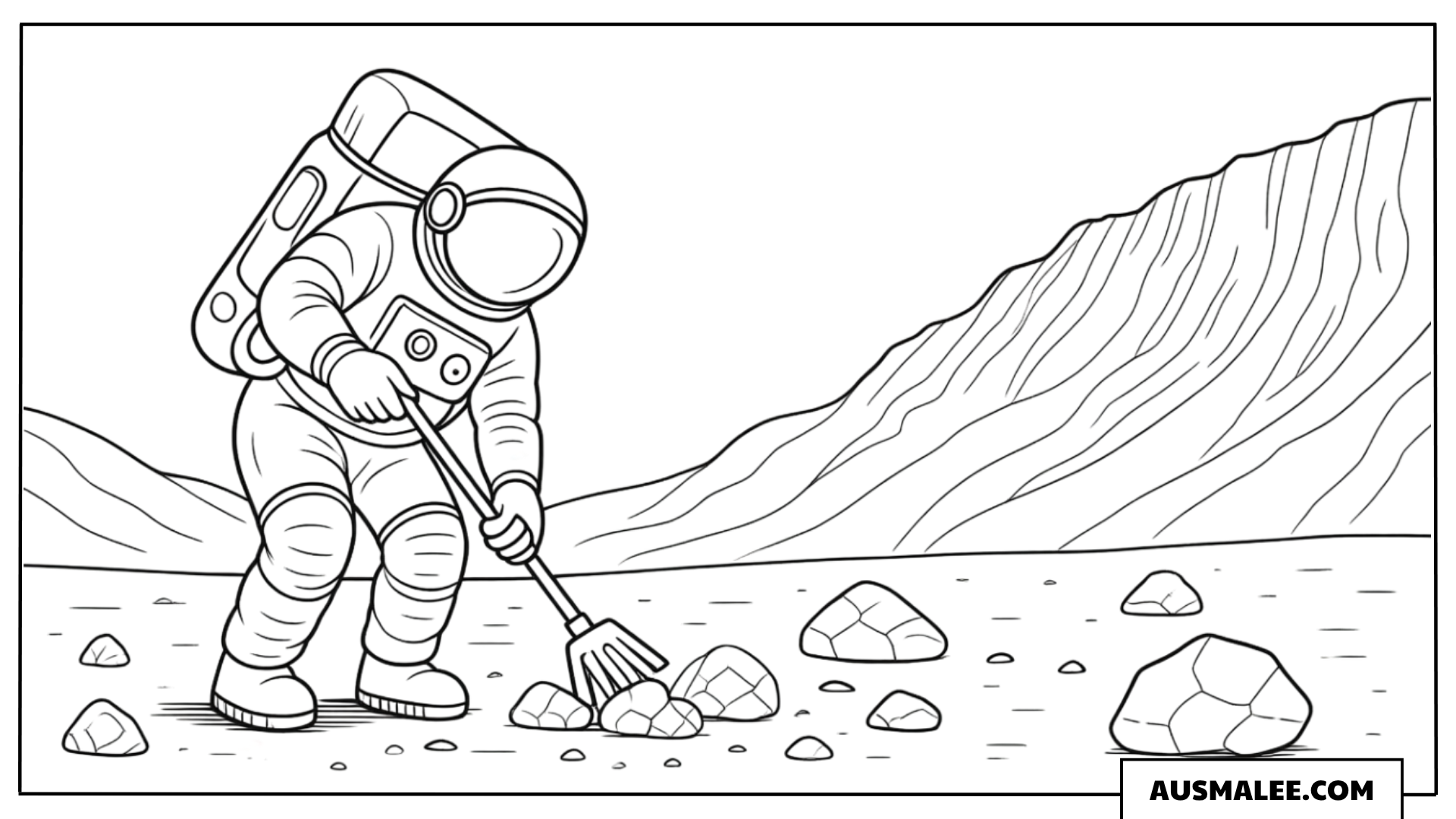 Astronaut arbeitet auf dem Mond Ausmalbild