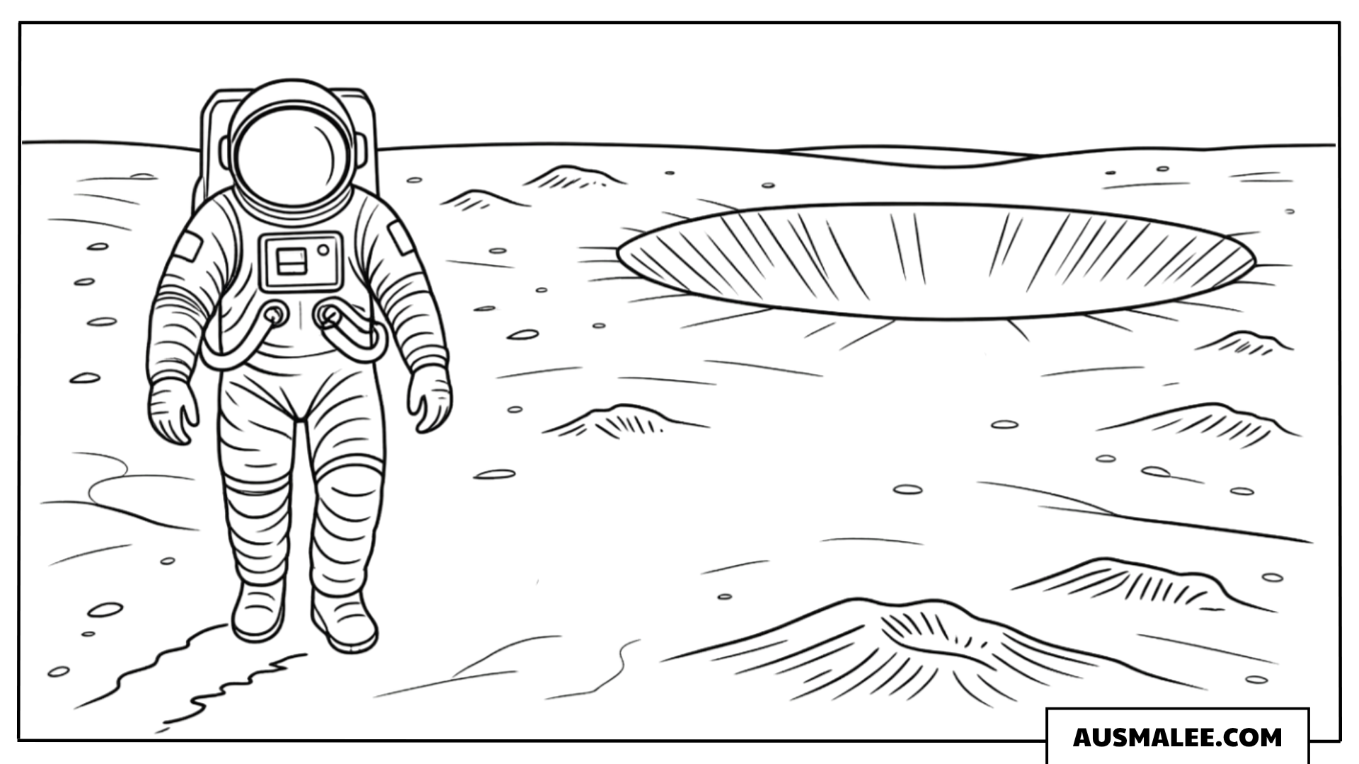 Astronaut geht über Mondlandschaft Ausmalbild