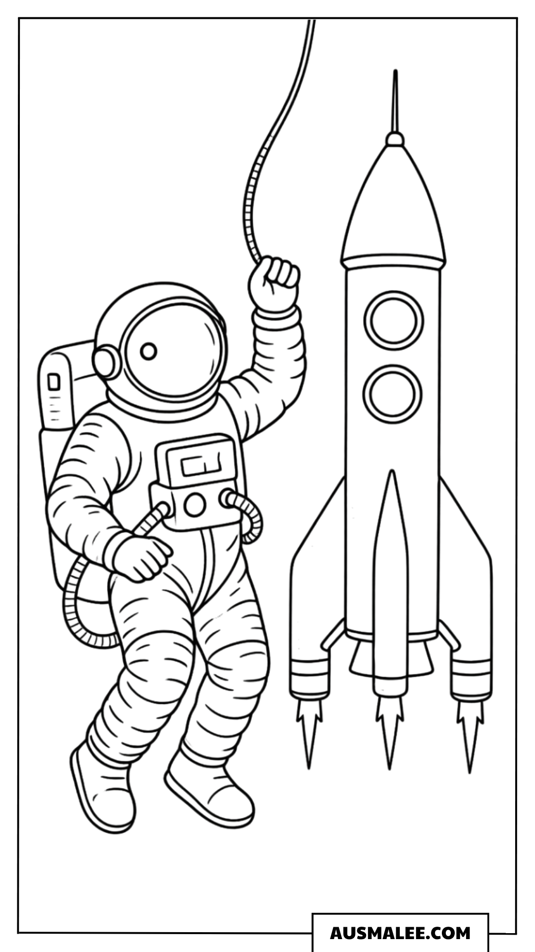 Astronaut neben der Rakete Ausmalbild