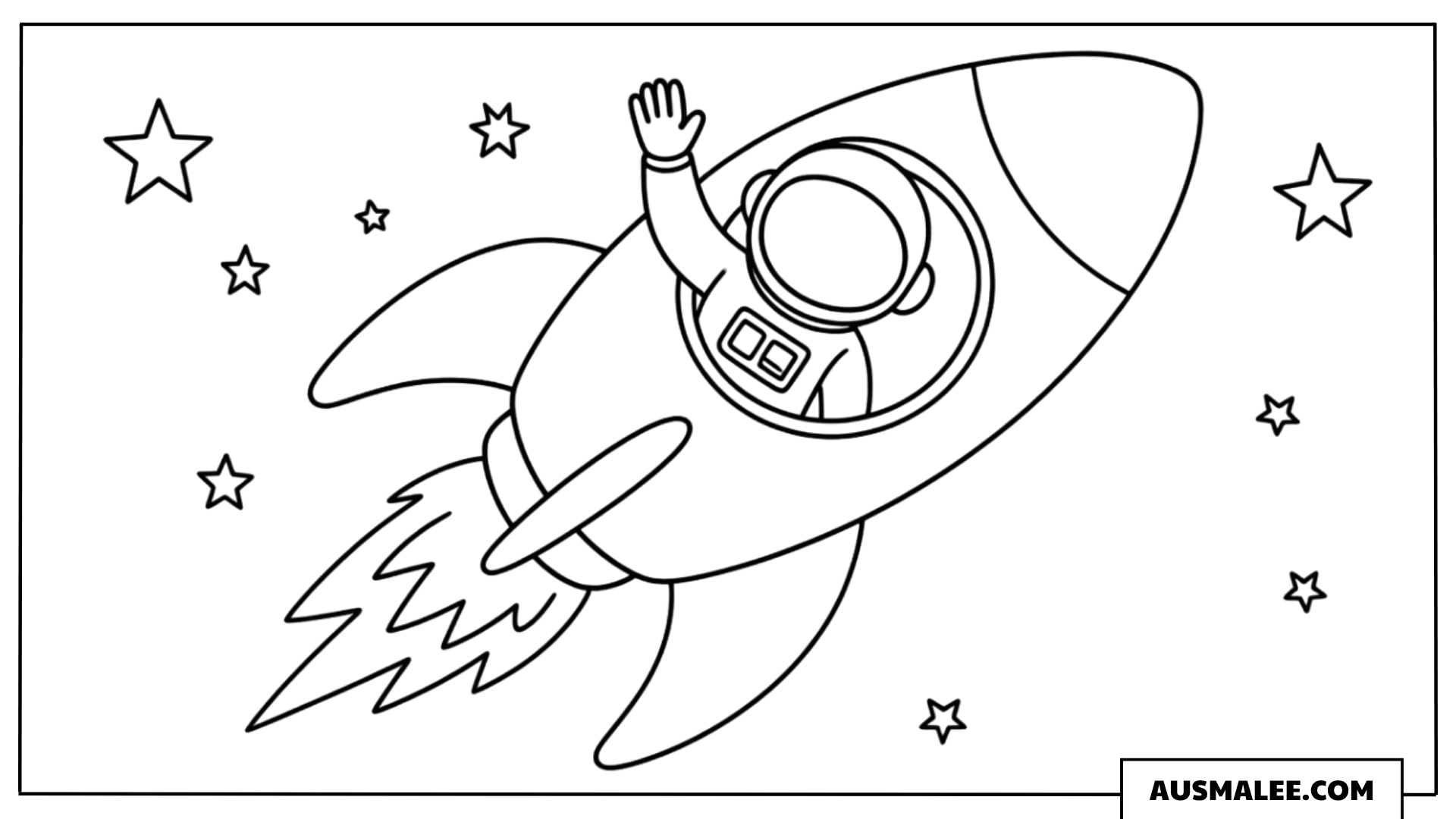 Astronaut reitet auf Rakete Ausmalbild