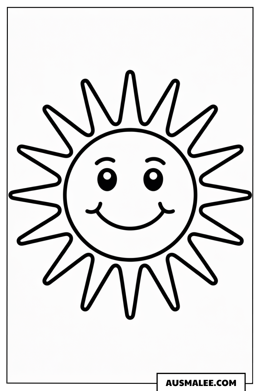 Ausmalbild Basis Sonne mit Lächeln für Kleinkinder