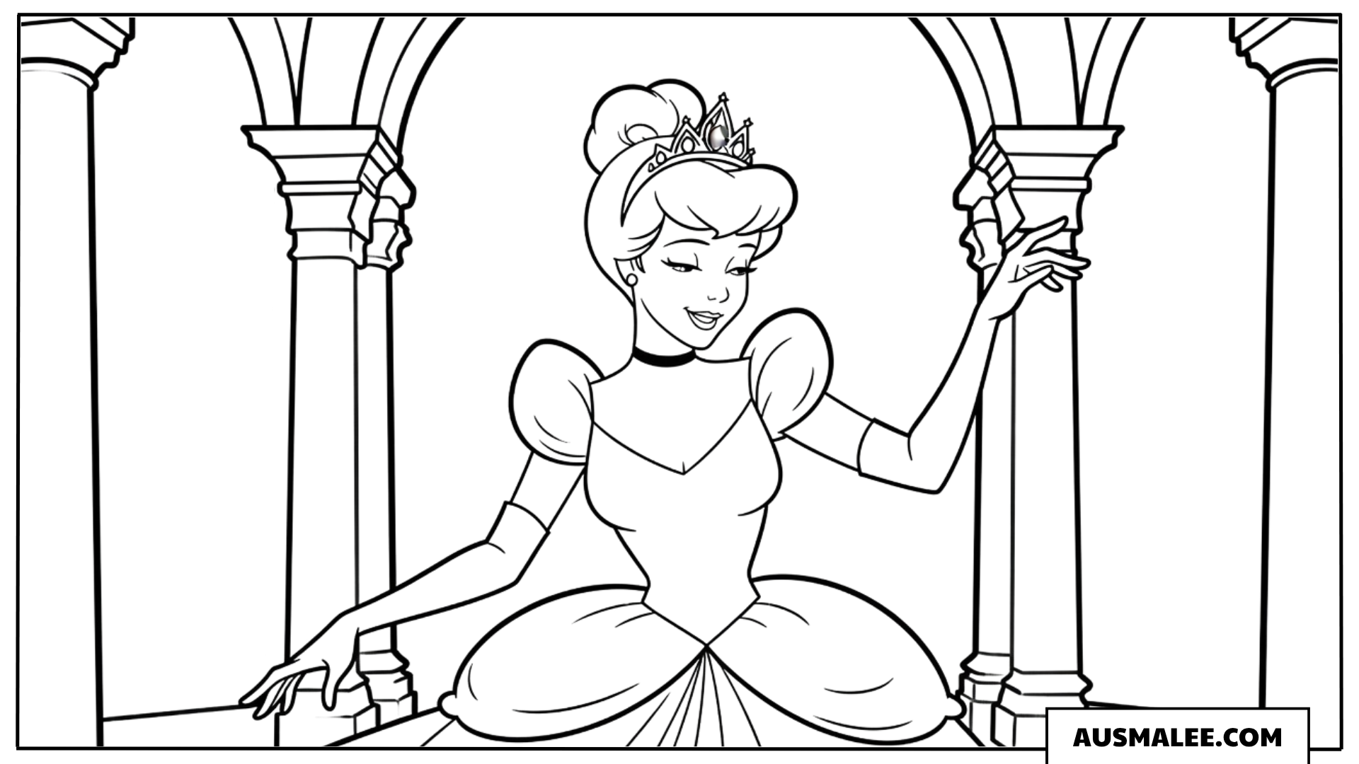 Ausmalbild Cinderella im Schloss