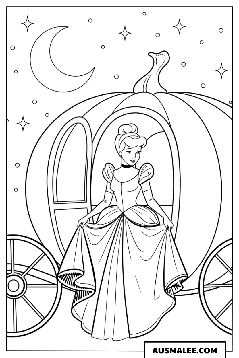 Ausmalbild Cinderella in der Kutsche