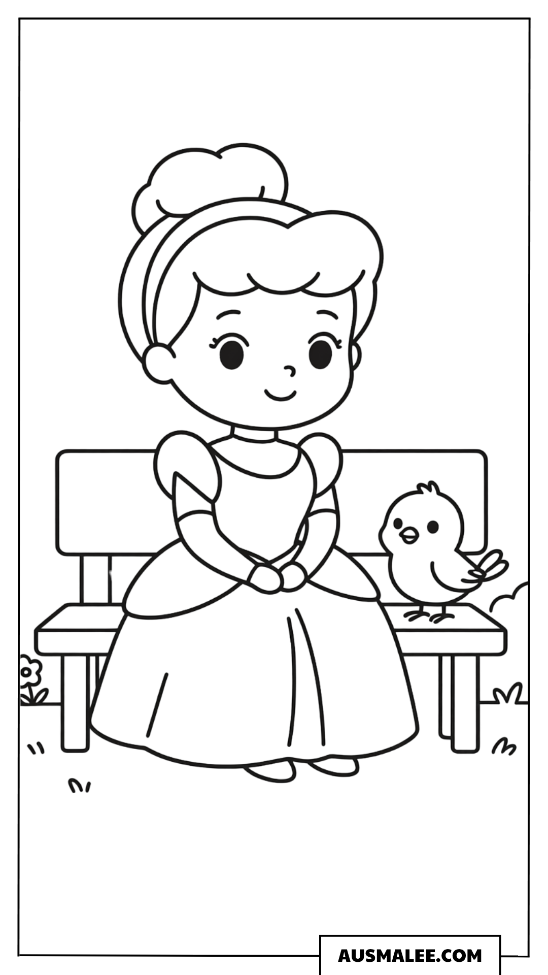 Ausmalbild Cinderella mit Vogel