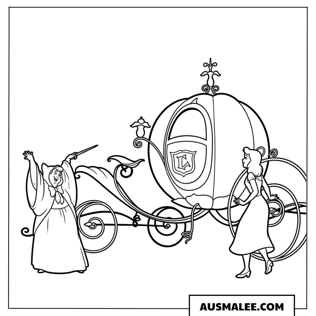 Ausmalbild Cinderella und die Kutsche