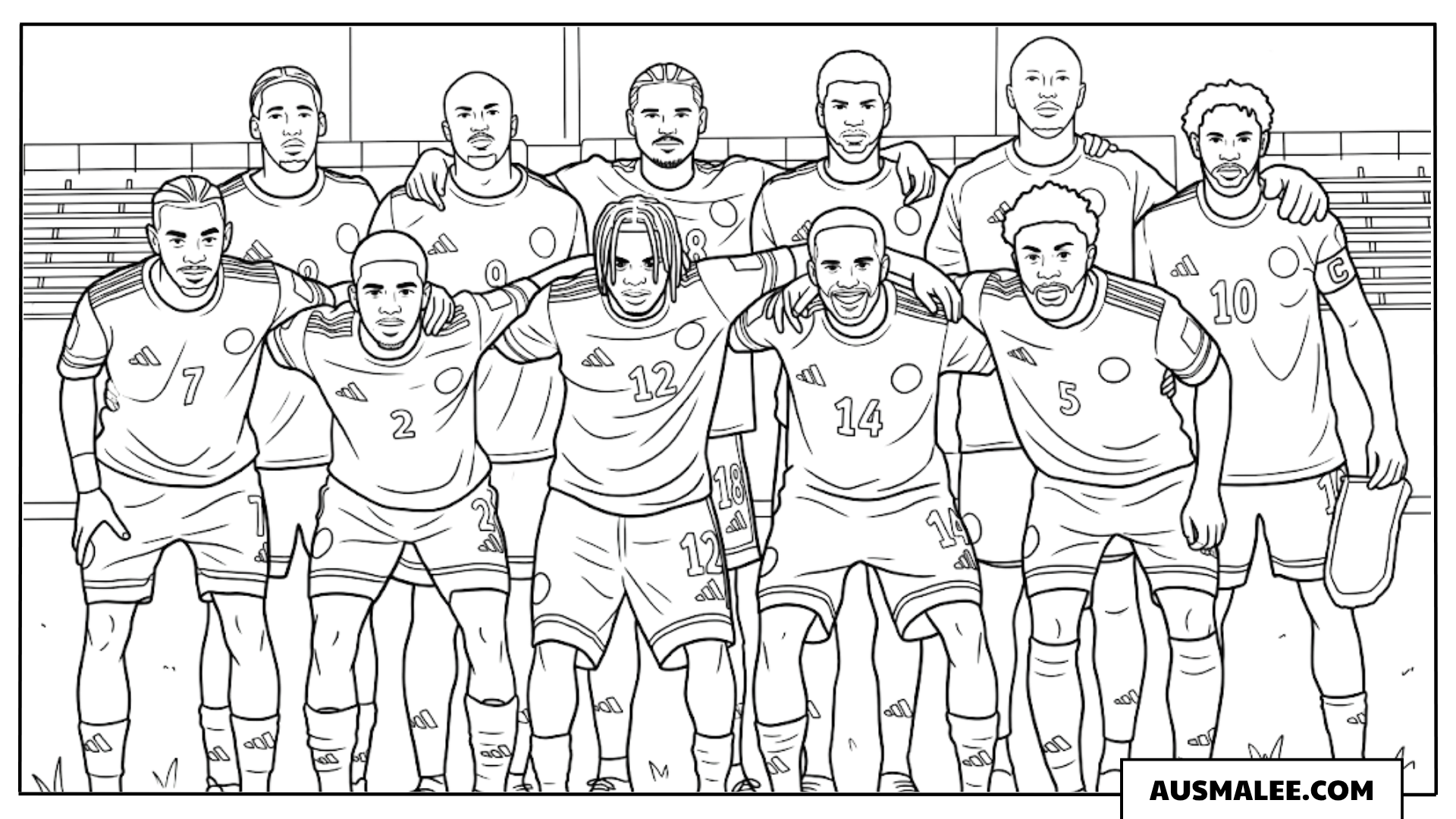 Ausmalbild Curaçao Nationalmannschaft Gruppenfoto WM 2026