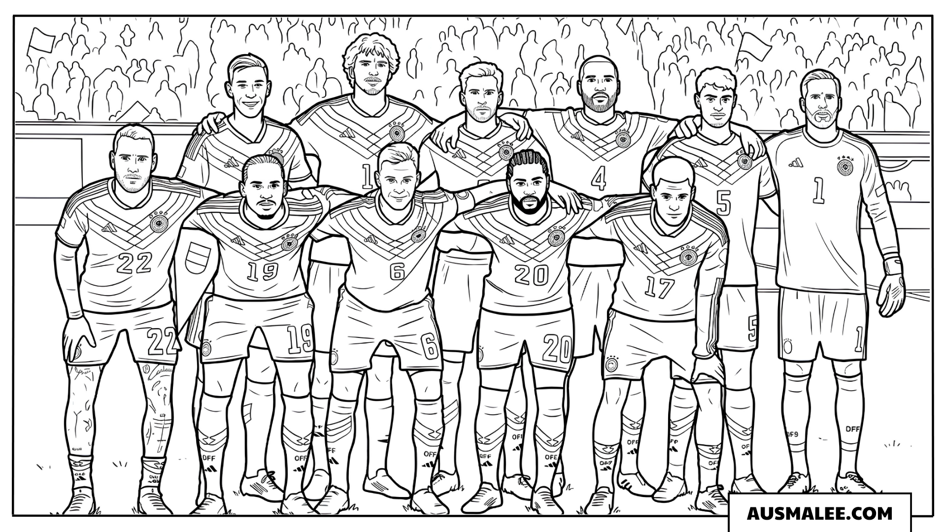 Ausmalbild Deutsche Nationalmannschaft Gruppenfoto WM 2026