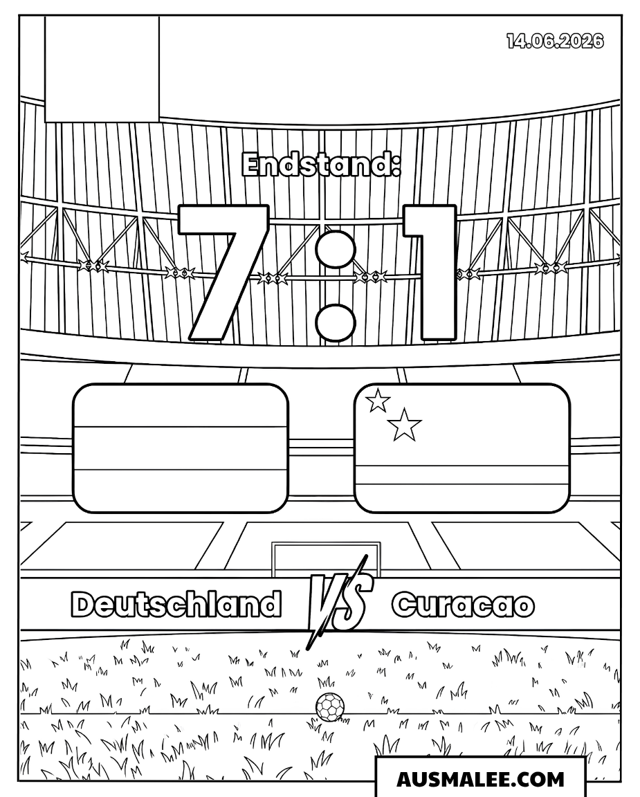 Ausmalbild Deutschland vs Curaçao 7-1 WM 2026