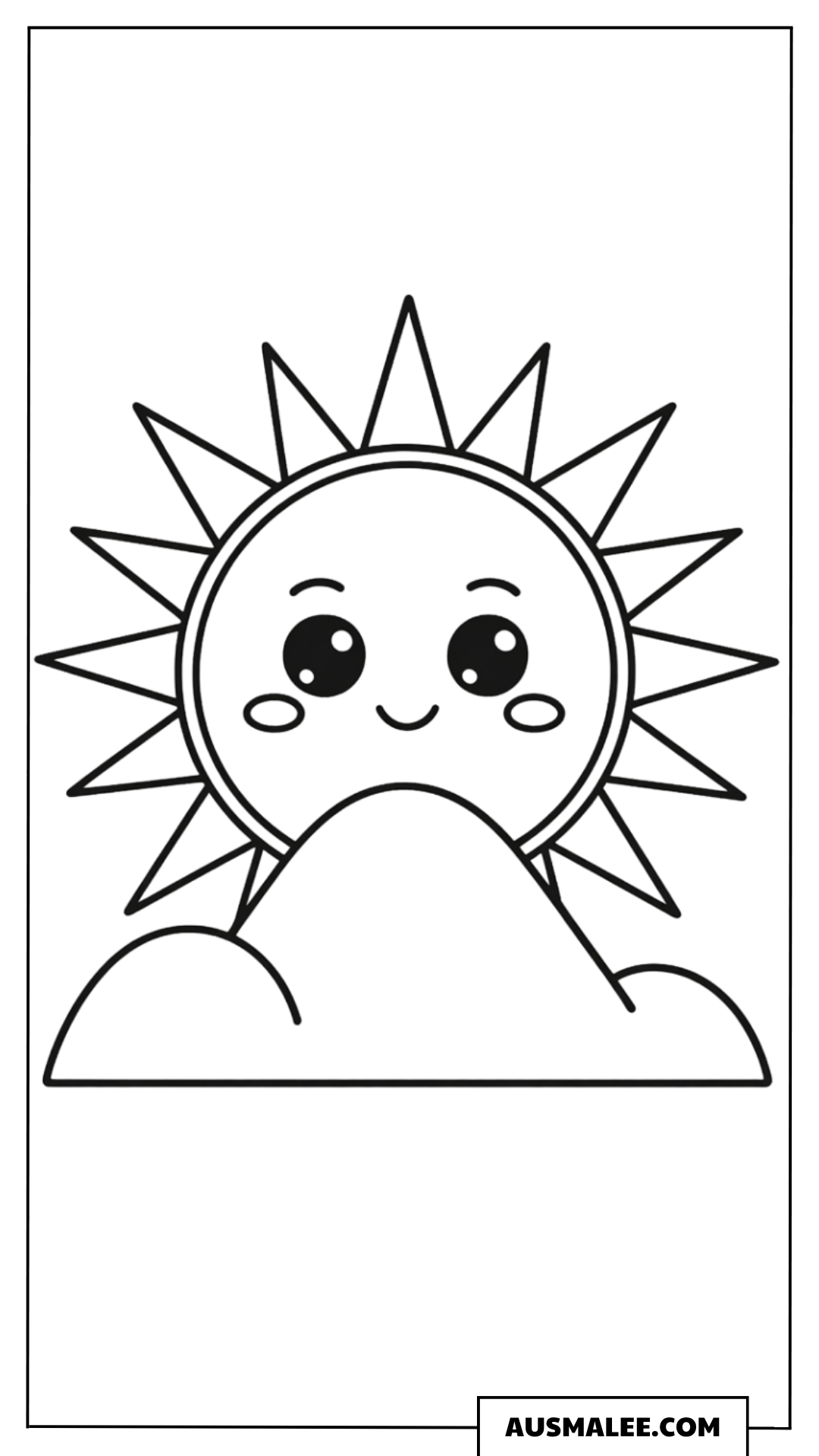 Ausmalbild Einfache Sonne mit Wolke für Kleinkinder