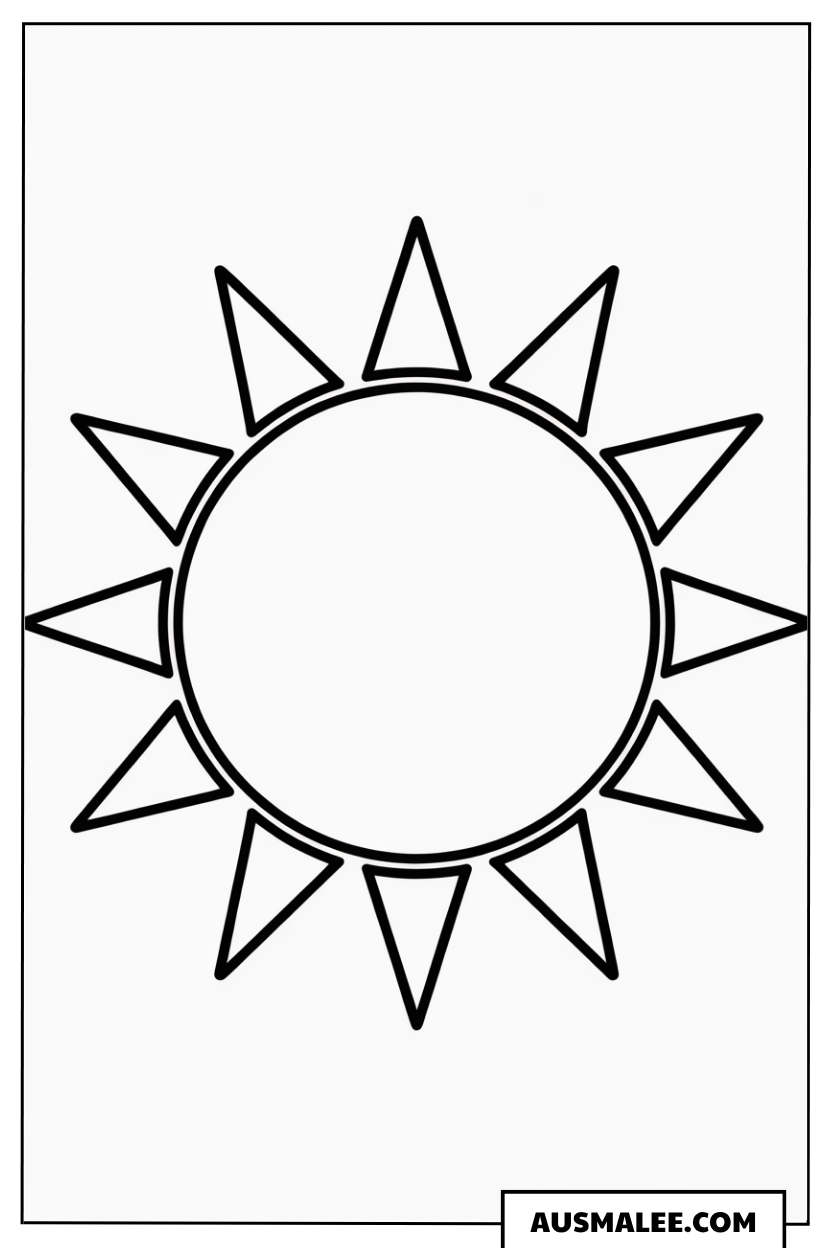 Ausmalbild Einfache Sonne mit spitzen Strahlen
