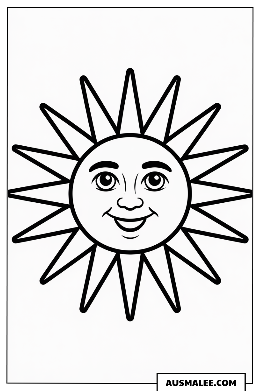 Ausmalbild Einfache lächelnde Sonne für Kleinkinder