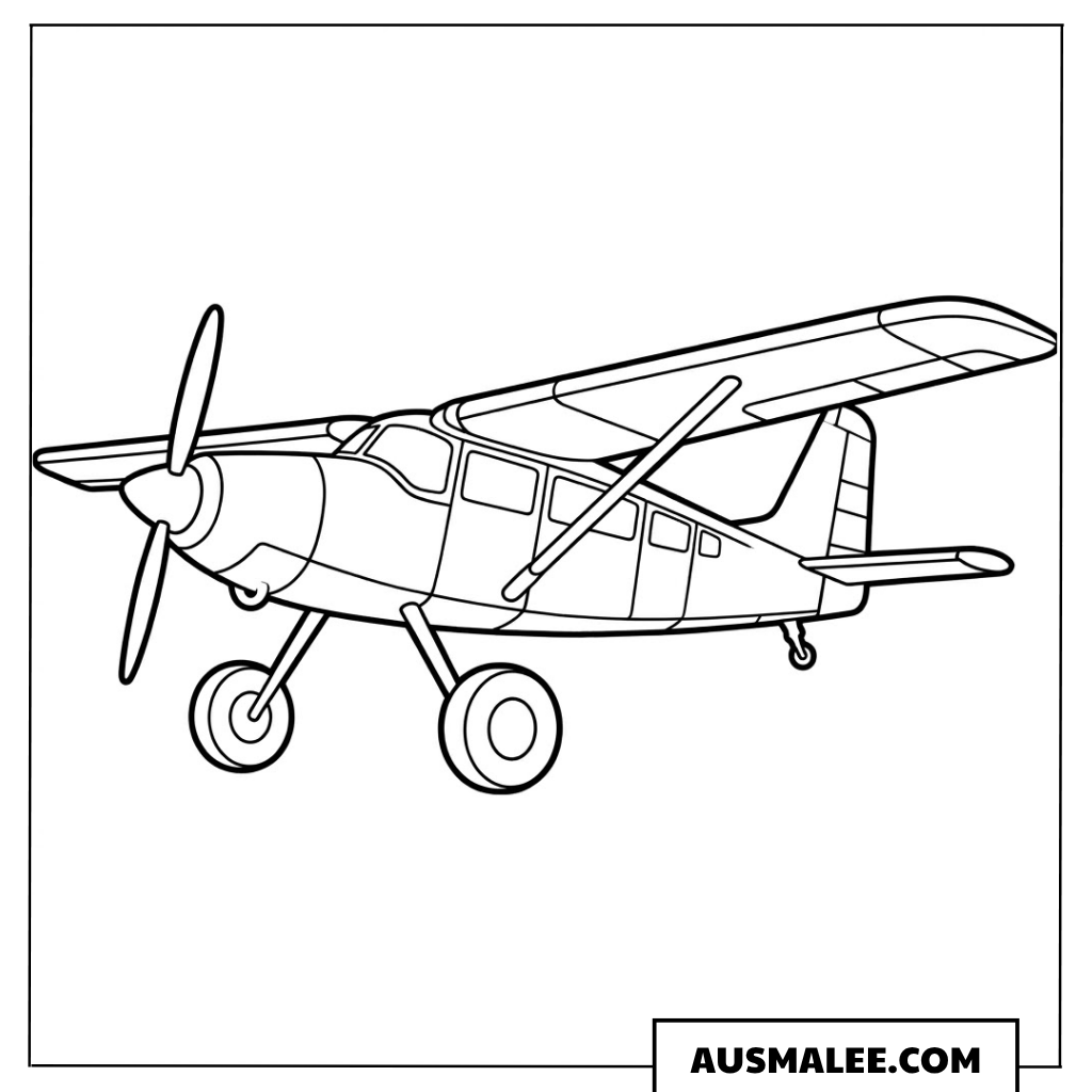 Ausmalbild Einfaches Propellerflugzeug