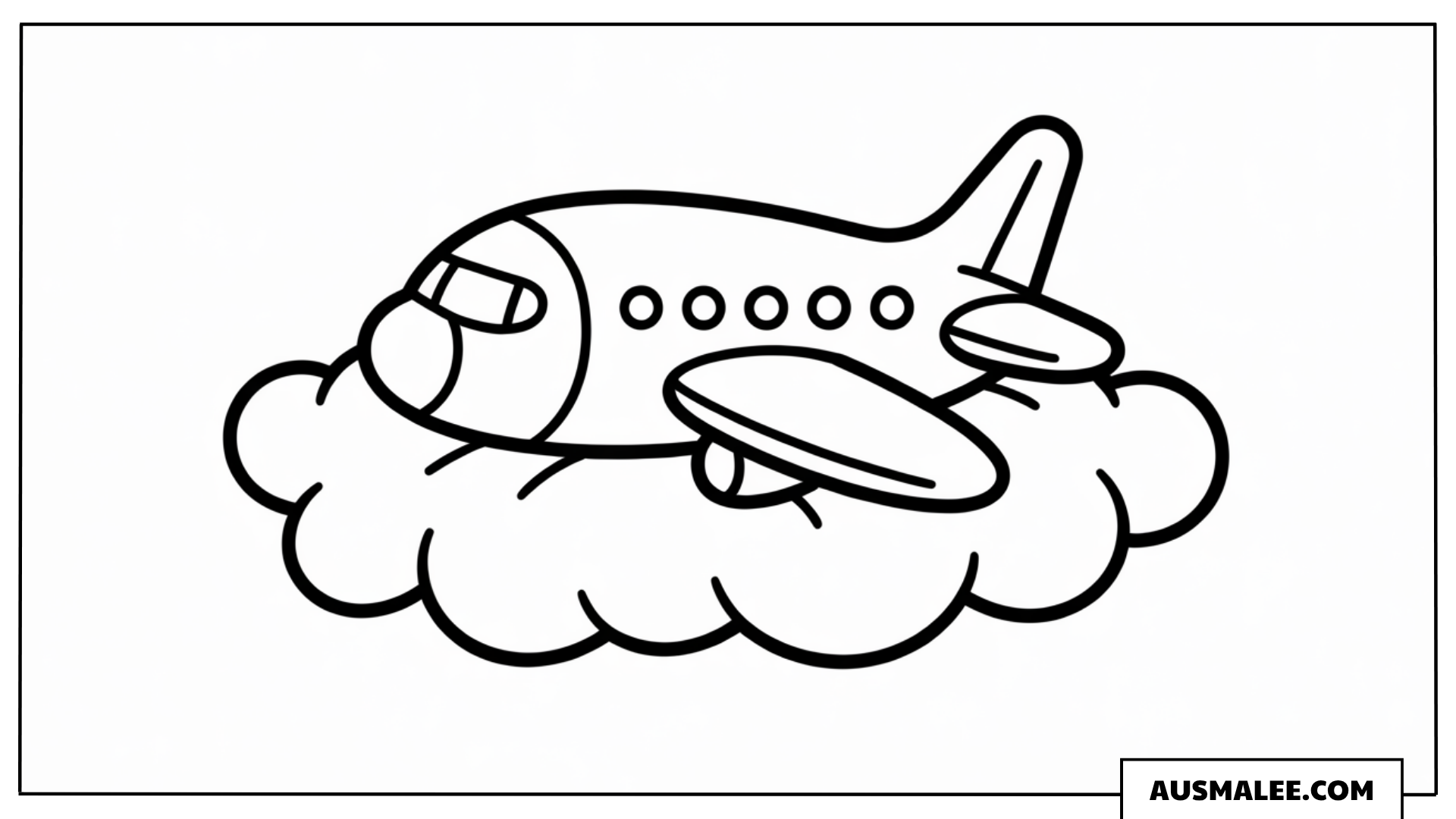 Ausmalbild Flugzeug zwischen den Wolken