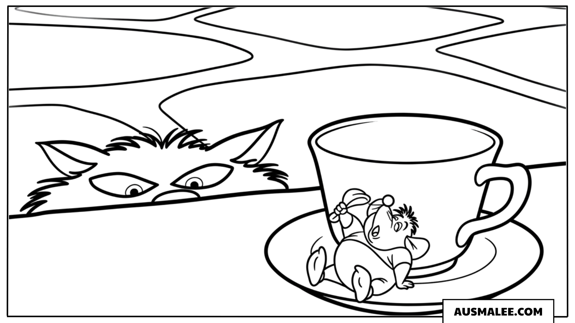 Ausmalbild Gus und Jaq in der Teetasse