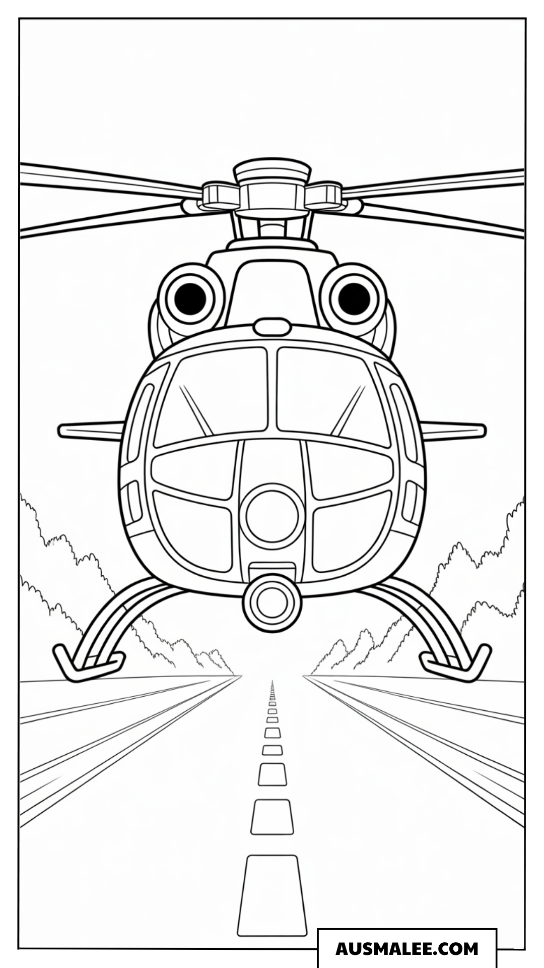 Ausmalbild Hubschrauber in Frontansicht