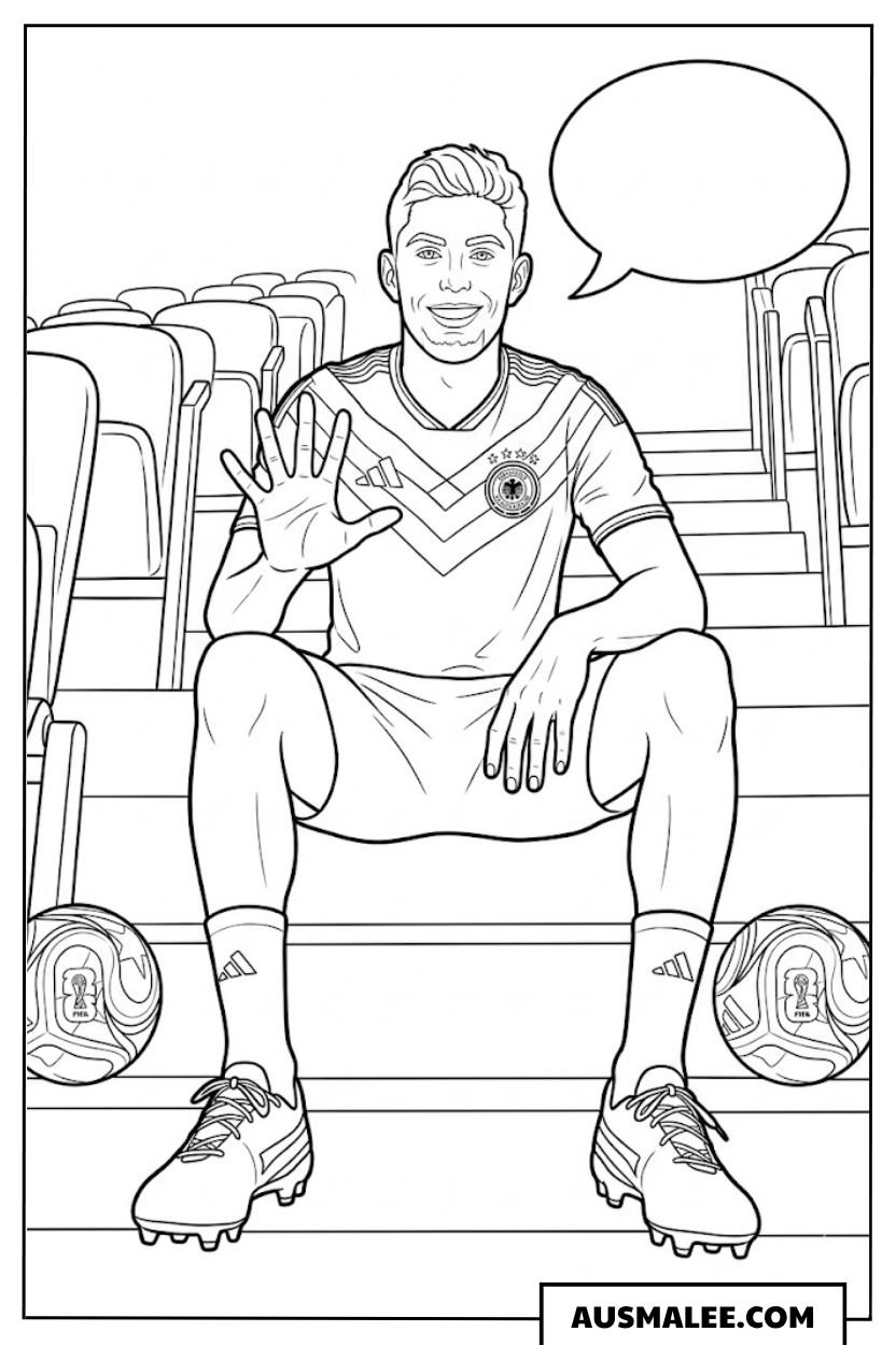 Ausmalbild Kai Havertz auf der Bank WM 2026