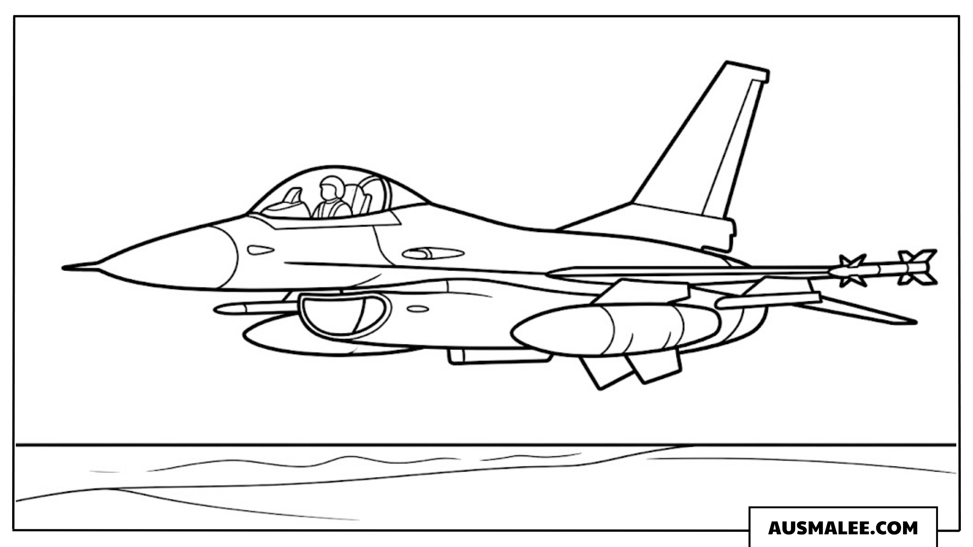 Ausmalbild Kampfjet im Flug