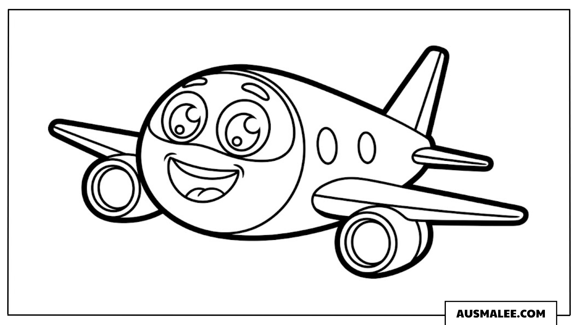 Ausmalbild Kawaii-Flugzeug mit Lächeln