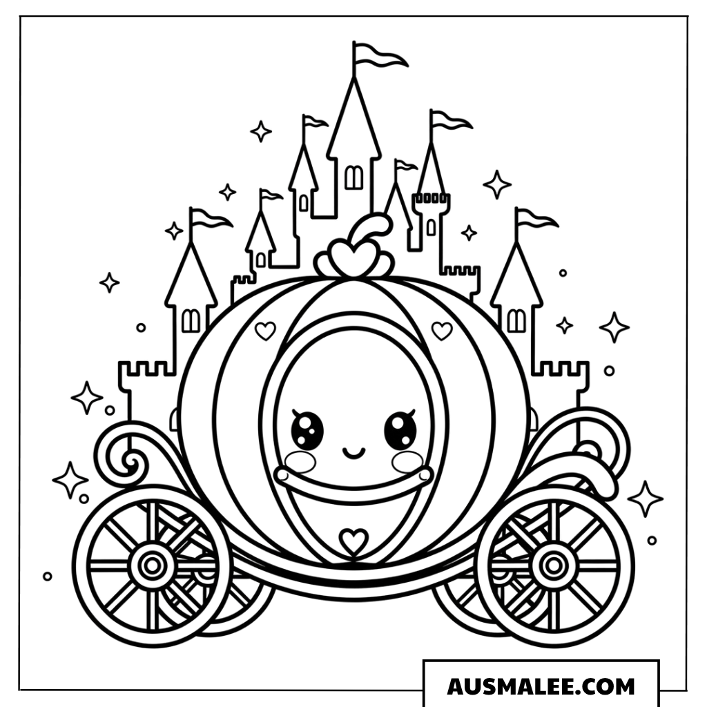 Ausmalbild Kawaii Kürbiskutsche
