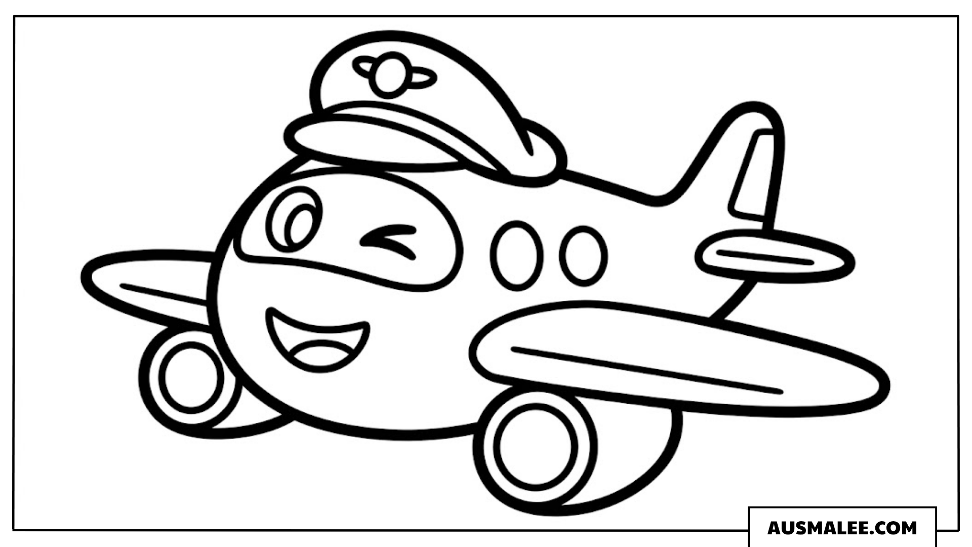 Ausmalbild Kawaii-Pilotenflugzeug
