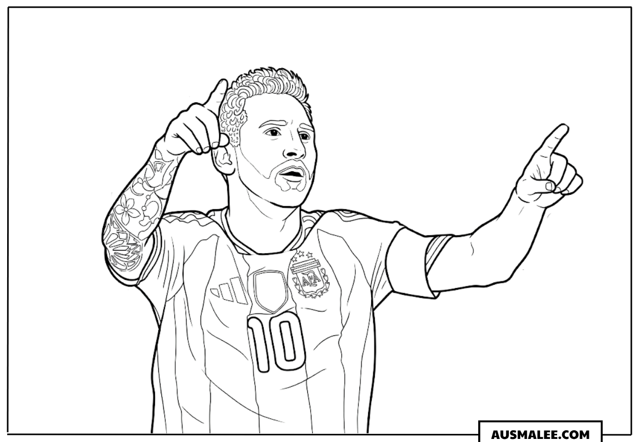 Ausmalbild Lionel Messi Finger Jubel WM 2026