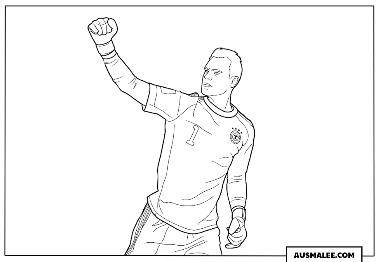Ausmalbild Manuel Neuer bejubelt das Tor von Leroy Sané