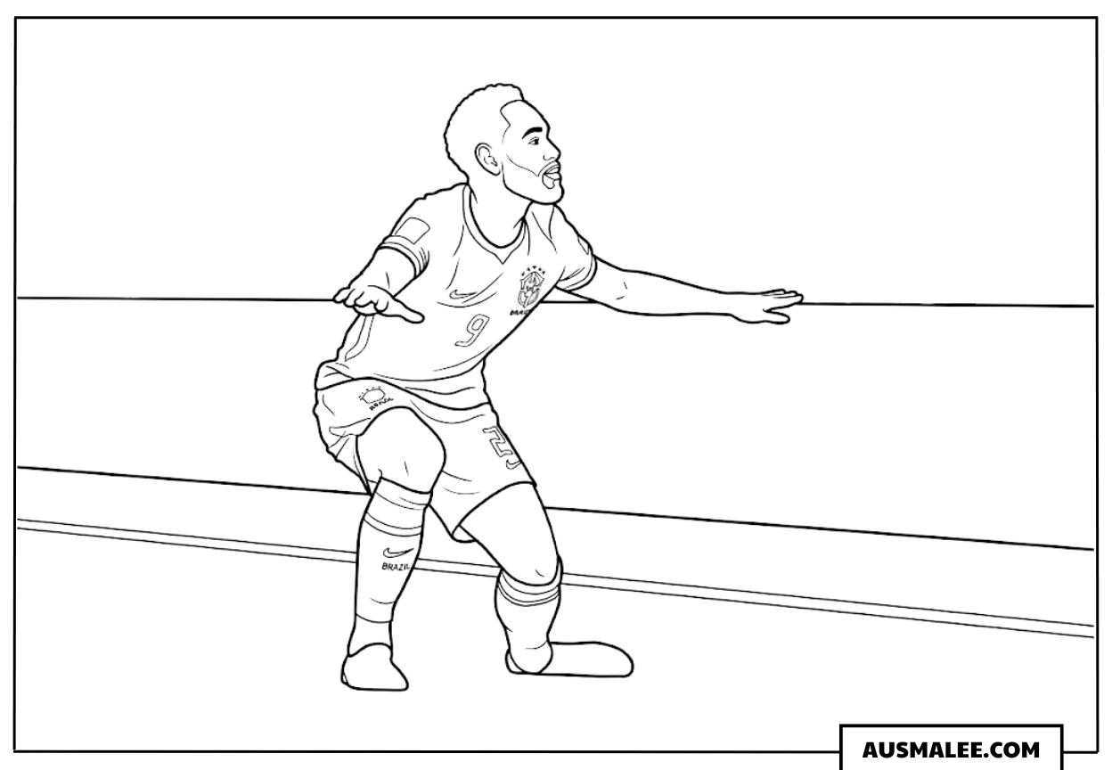 Ausmalbild Matheus Cunha Torjubel WM 2026