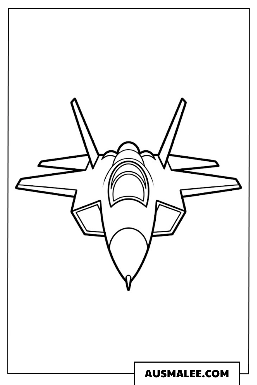 Ausmalbild Moderner Kampfjet in Frontansicht