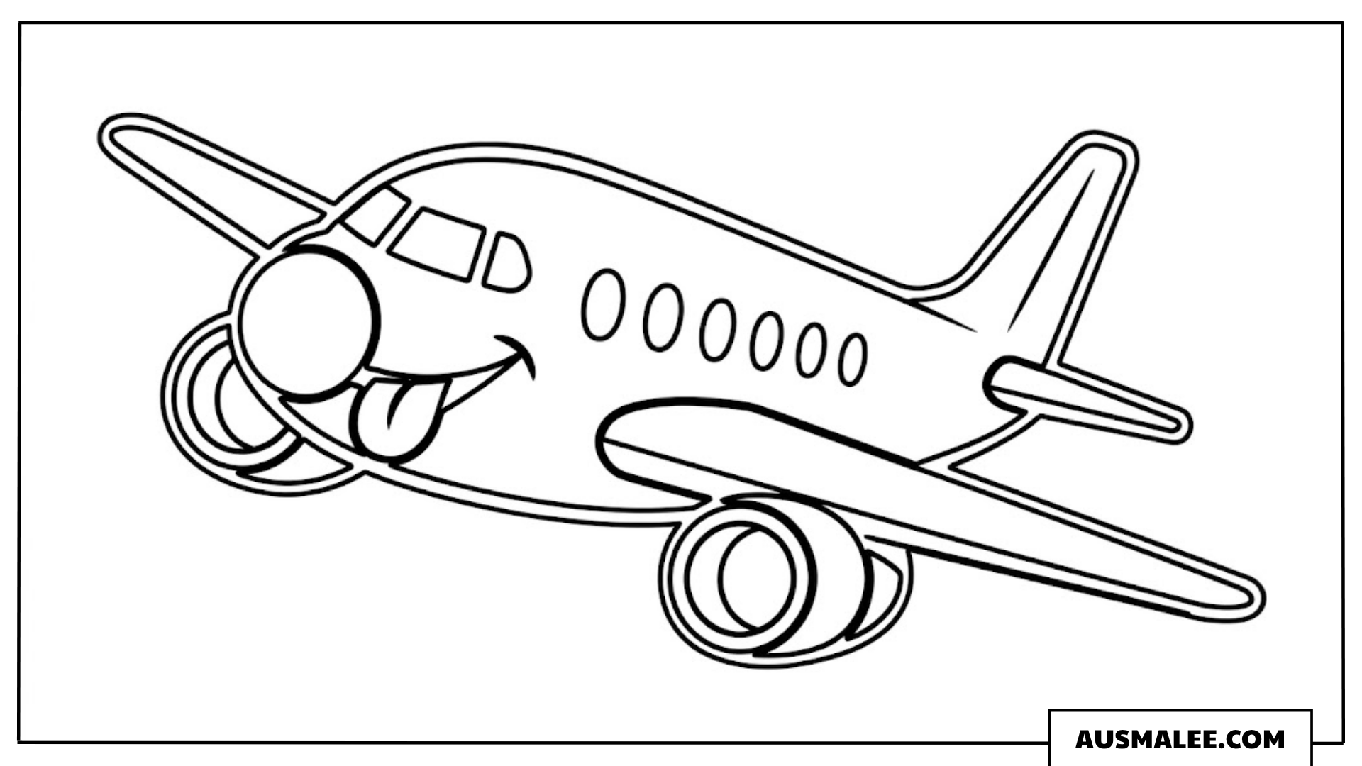 Ausmalbild Niedliches Flugzeug mit herausgestreckter Zunge