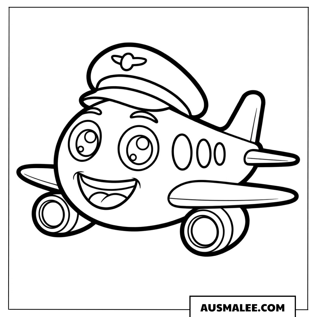 Ausmalbild Niedliches Pilotenflugzeug