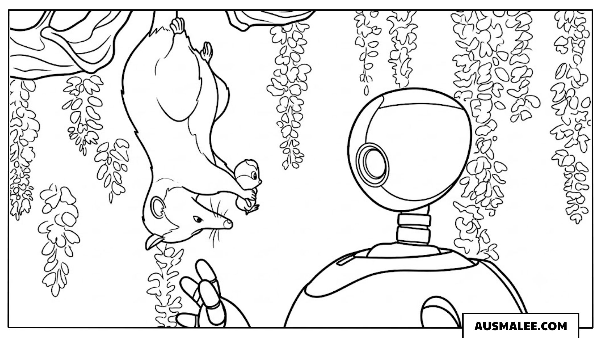 Ausmalbild Pinktail übergibt Brightbill an Roz in Der wilde Roboter