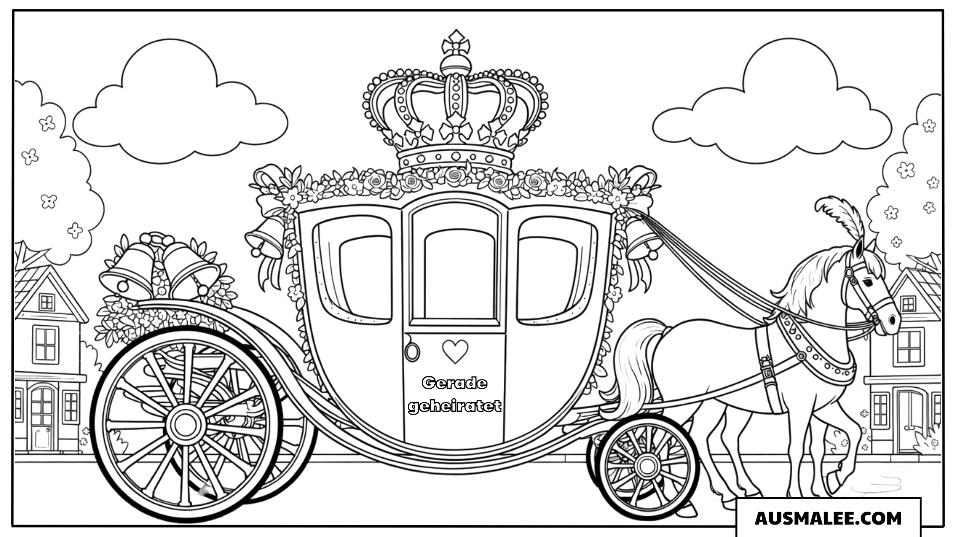 Ausmalbild Prächtige Hochzeitskutsche