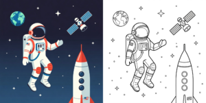 ft - Ausmalbild Rakete Astronaut ft