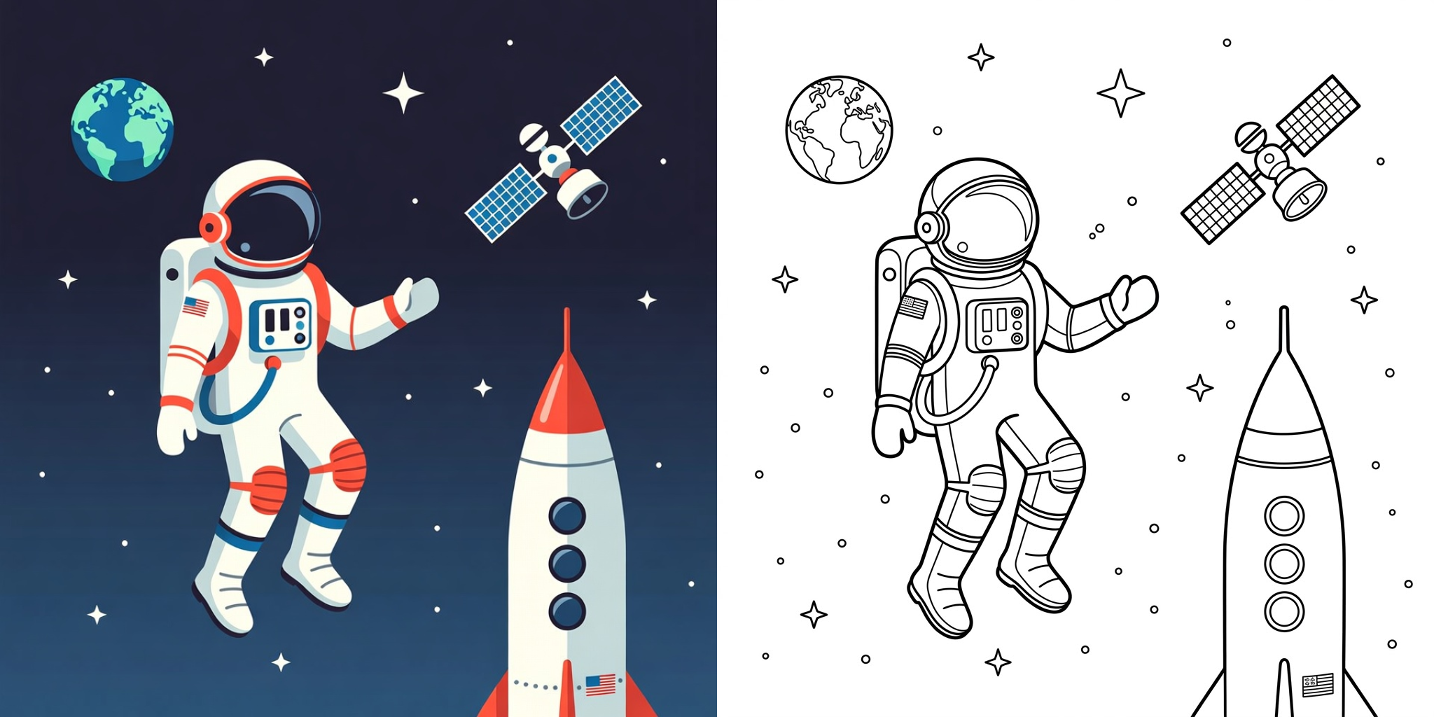 ft - Ausmalbild Rakete Astronaut ft