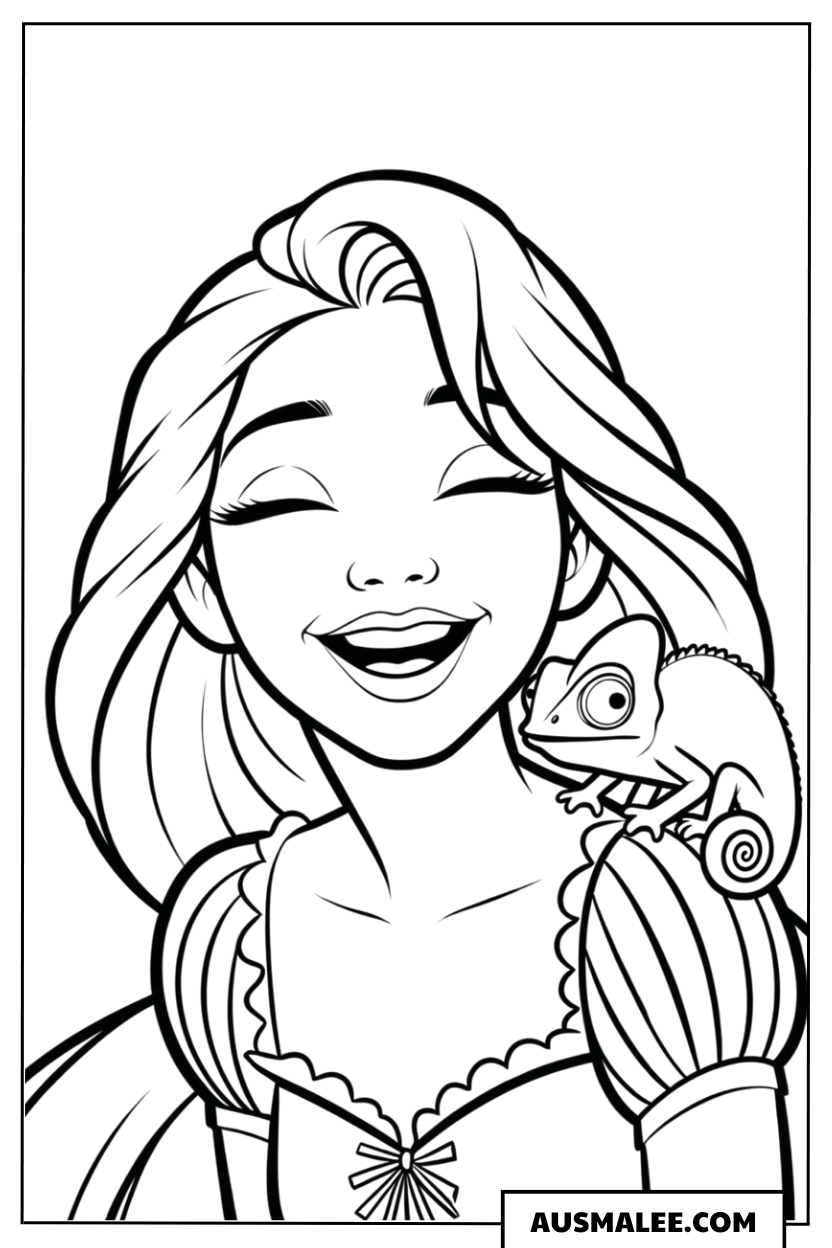 Ausmalbild Rapunzel Fröhlich Lachend
