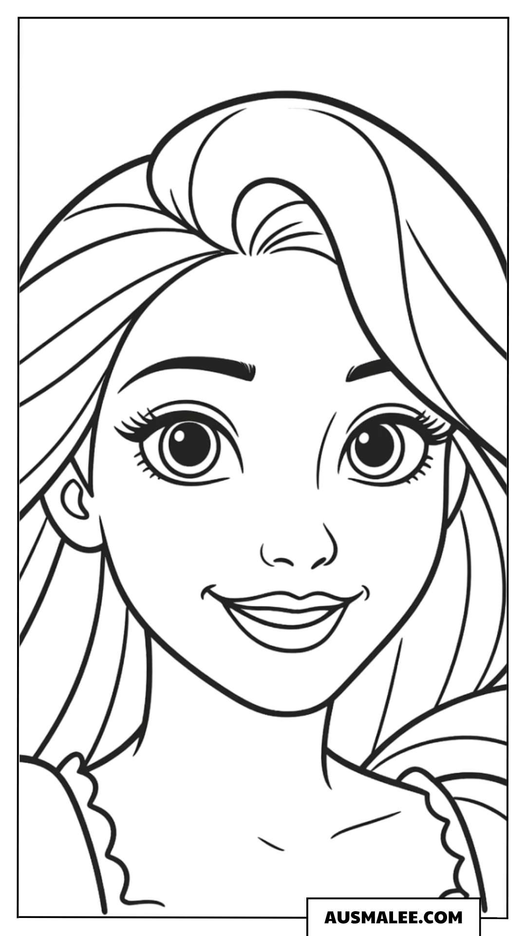 Ausmalbild Rapunzel Portrait lächelnd