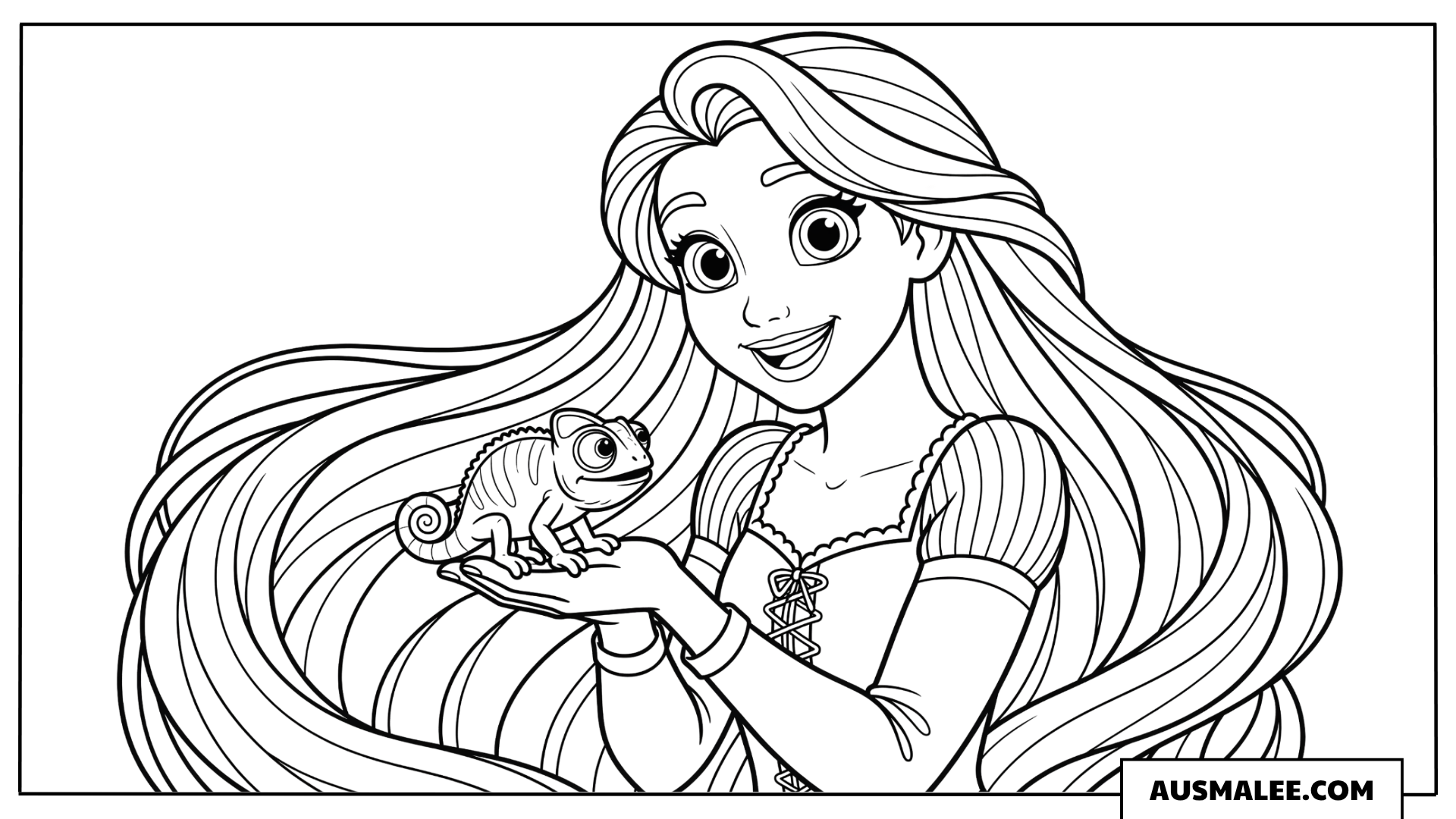 Ausmalbild Rapunzel hält Pascal