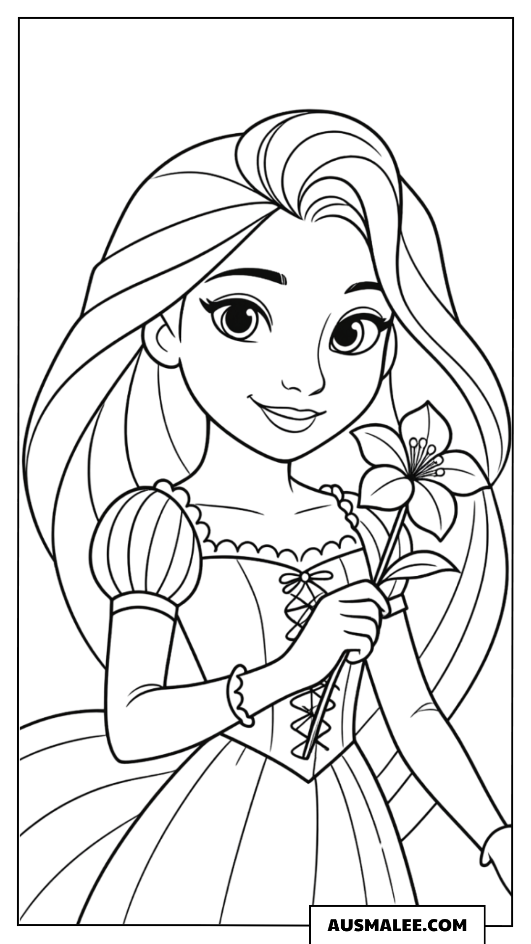 Ausmalbild Rapunzel mit Blume
