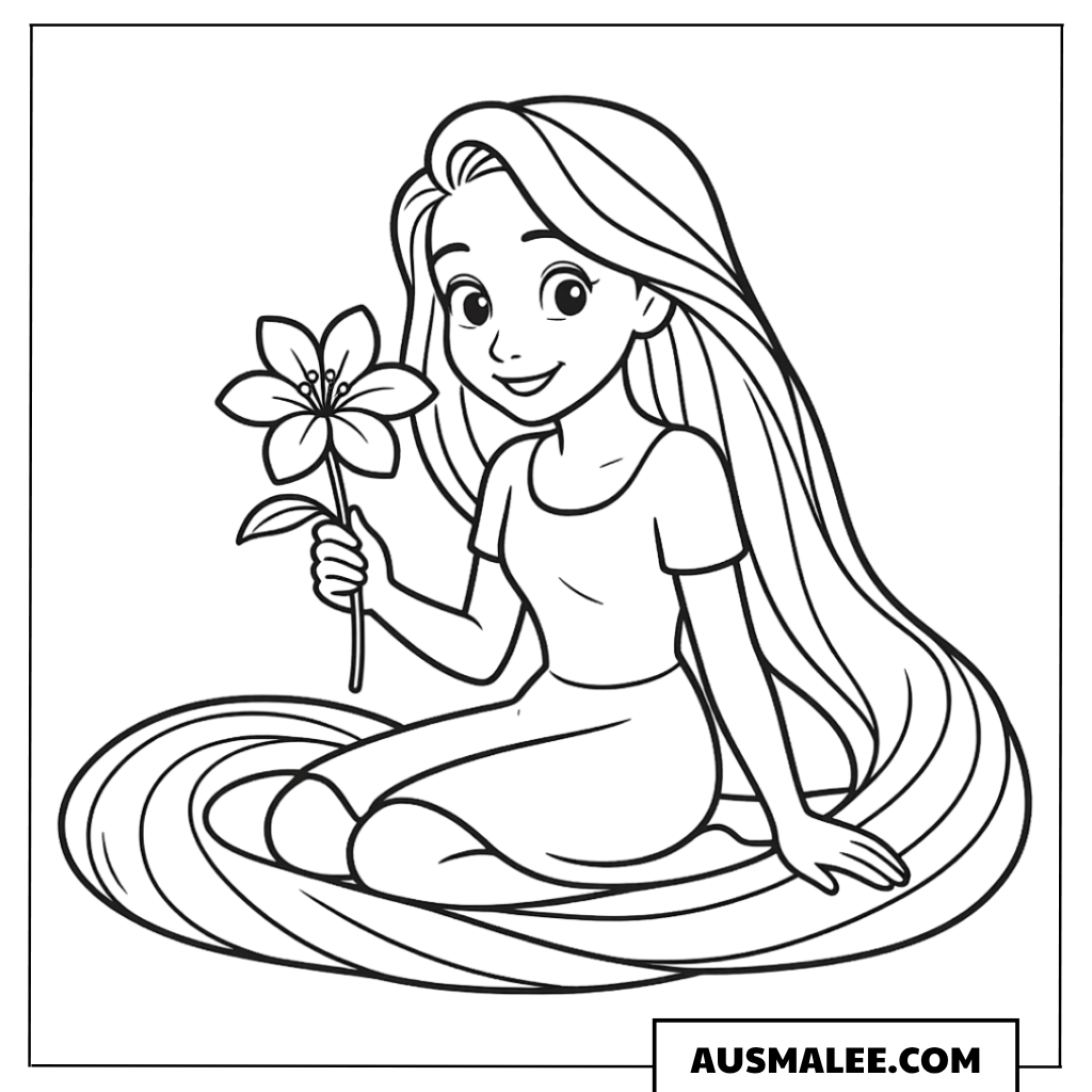 Ausmalbild Rapunzel mit Blume
