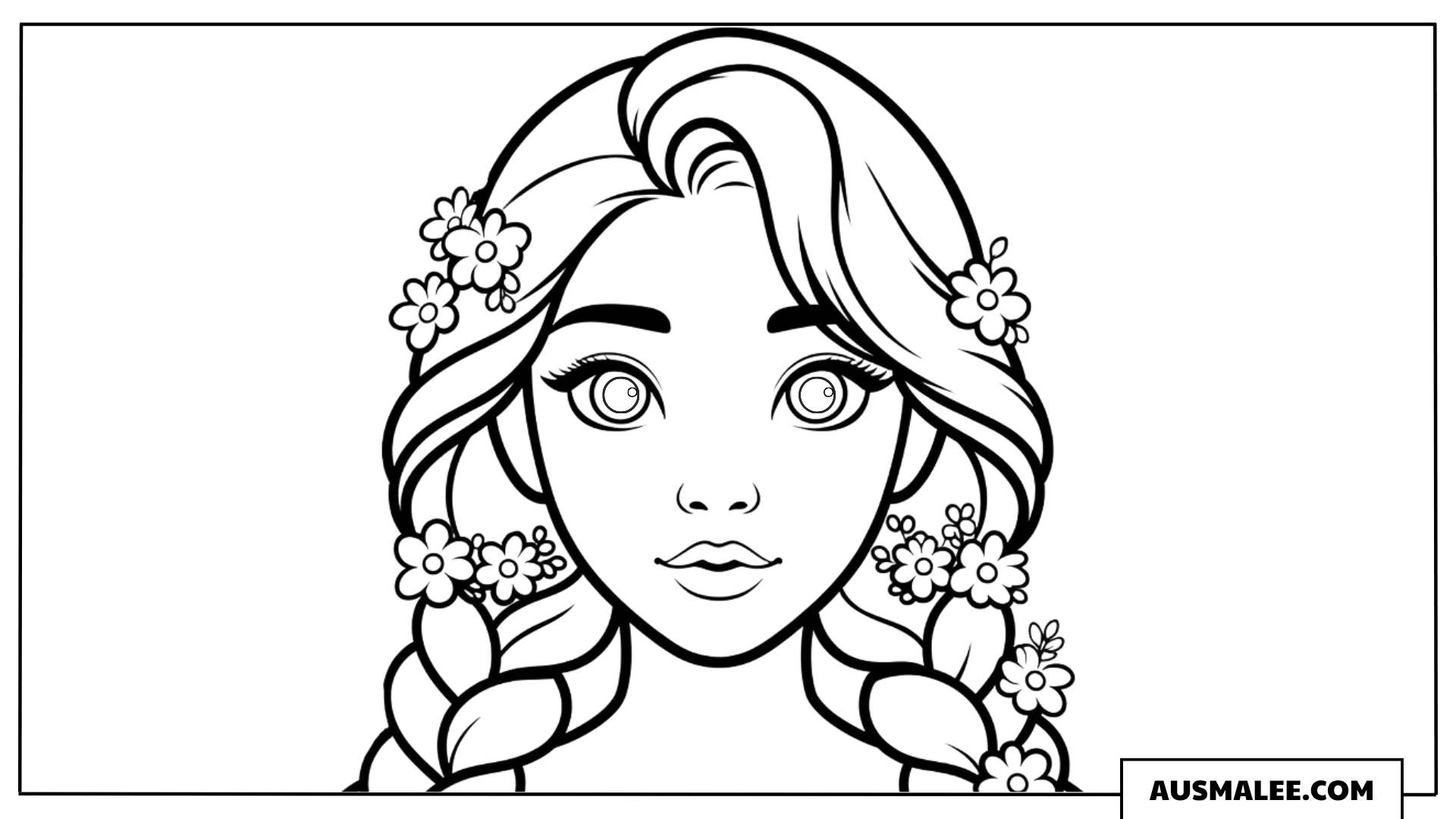 Ausmalbild Rapunzel mit Blumen im Haar
