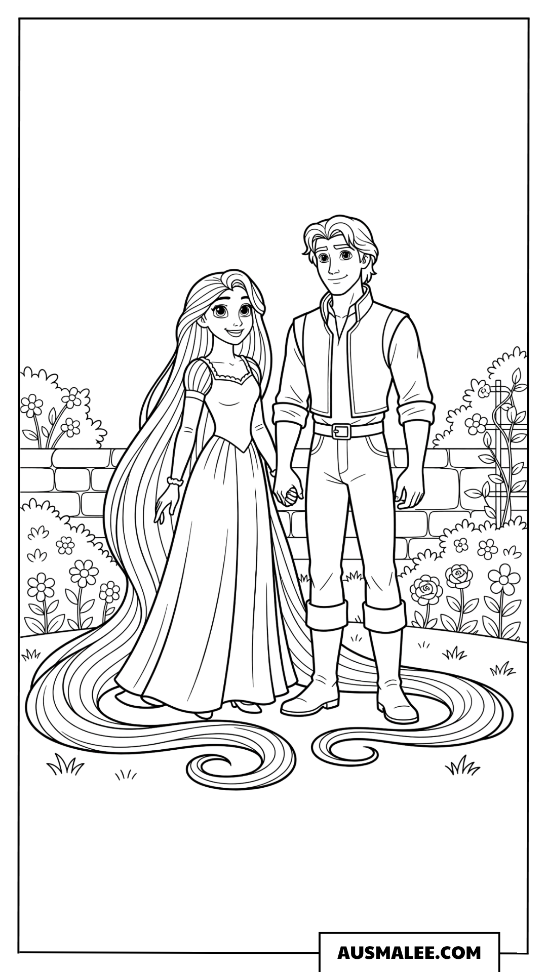 Ausmalbild Rapunzel und Flynn Rider zusammen