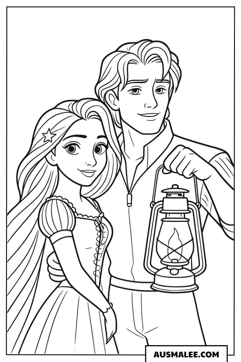 Ausmalbild Rapunzel und Flynn Rider