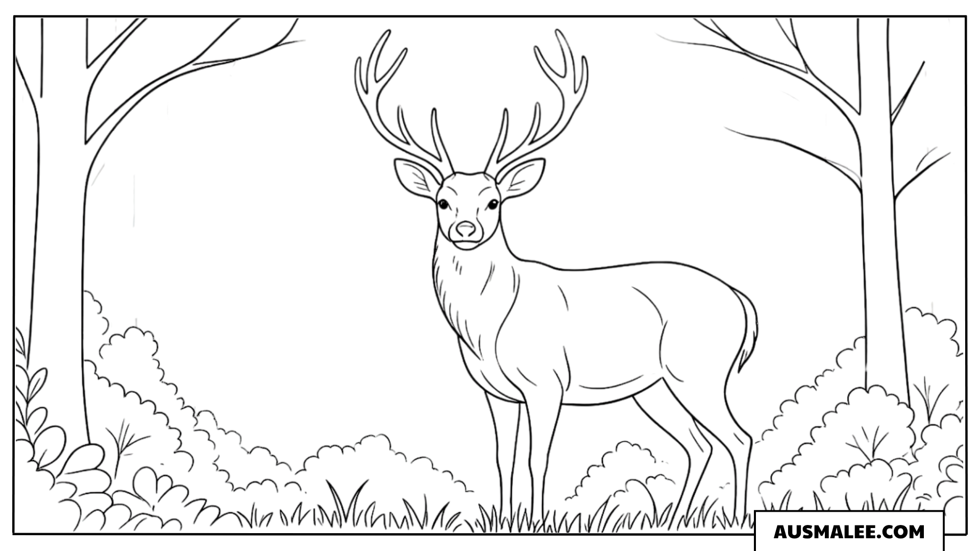 Ausmalbild Realistische Tiere in sonnigen Landschaften mit Hirsch