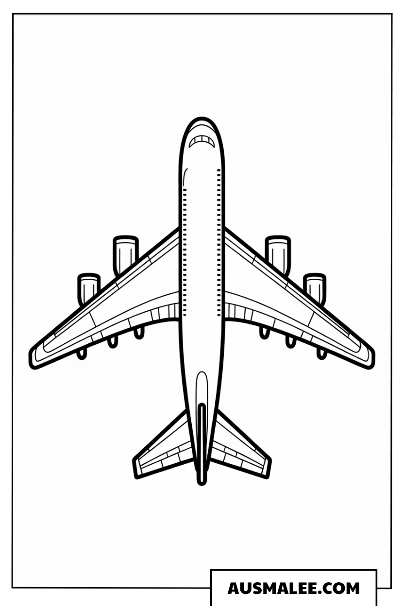 Ausmalbild Riesiges Flugzeug aus der Vogelperspektive
