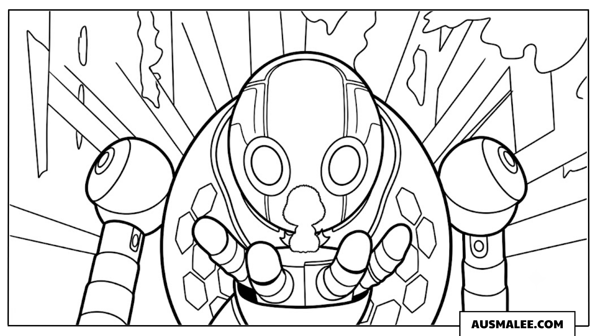 Ausmalbild Roz betrachtet Brightbill in Der wilde Roboter