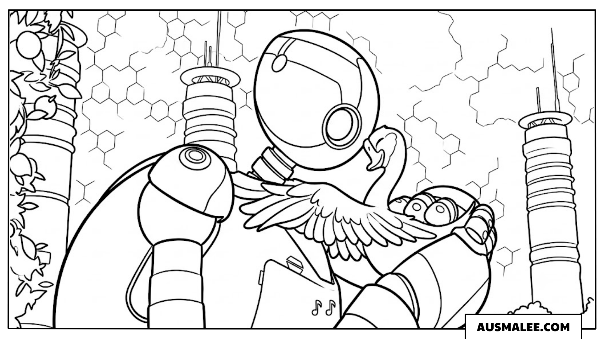 Ausmalbild Roz umarmt Brightbill in Der wilde Roboter