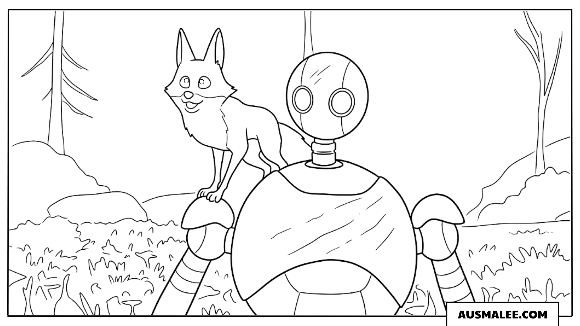 Ausmalbild Roz und Fink der Fuchs in Der wilde Roboter