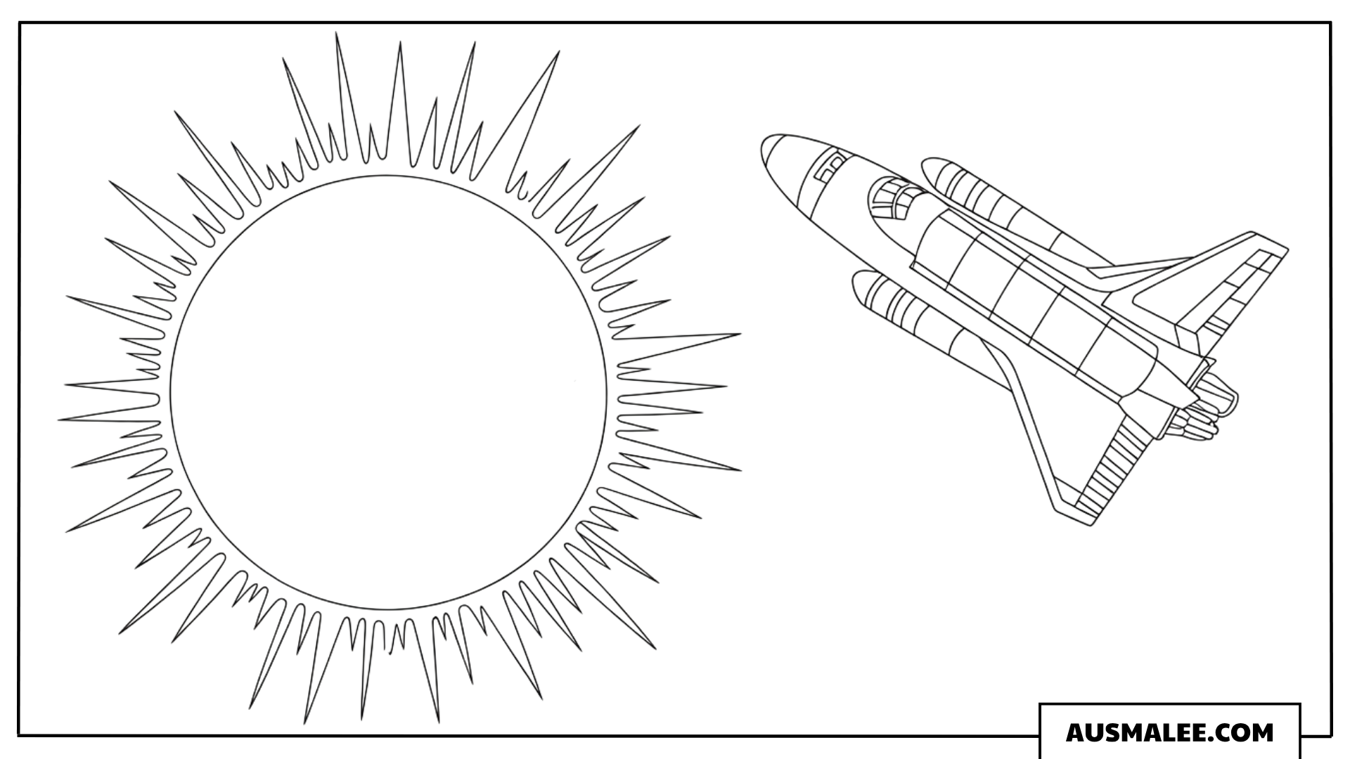 Ausmalbild Sonne mit Space Shuttle