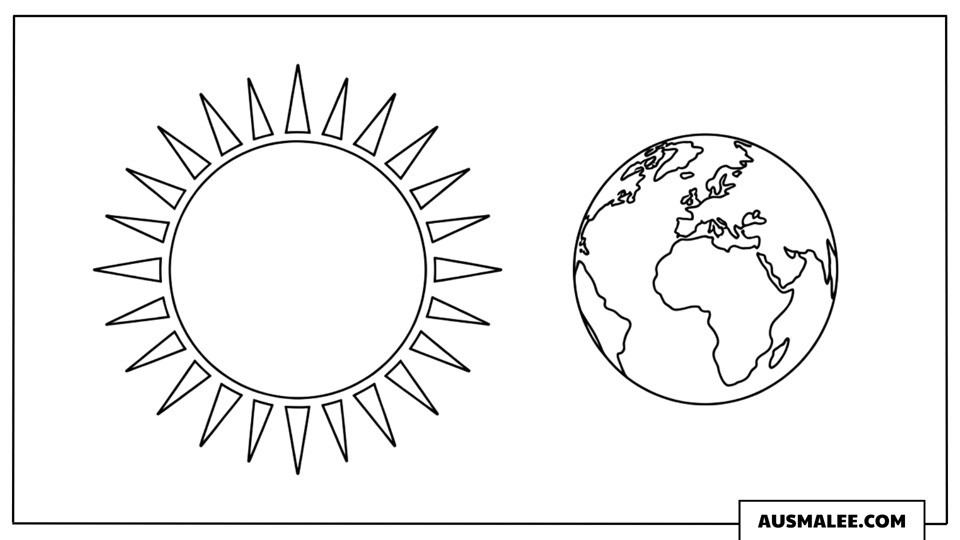 Ausmalbild Sonne neben der Erde