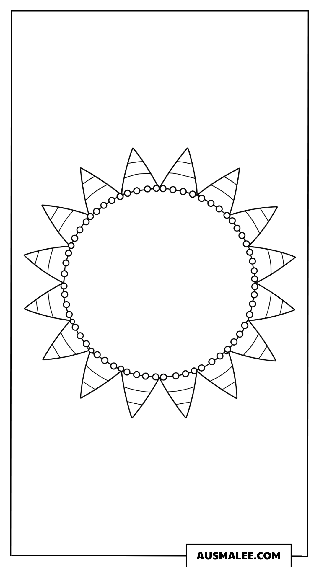 Ausmalbild Sonnen-Mandala mit verzierten Strahlen